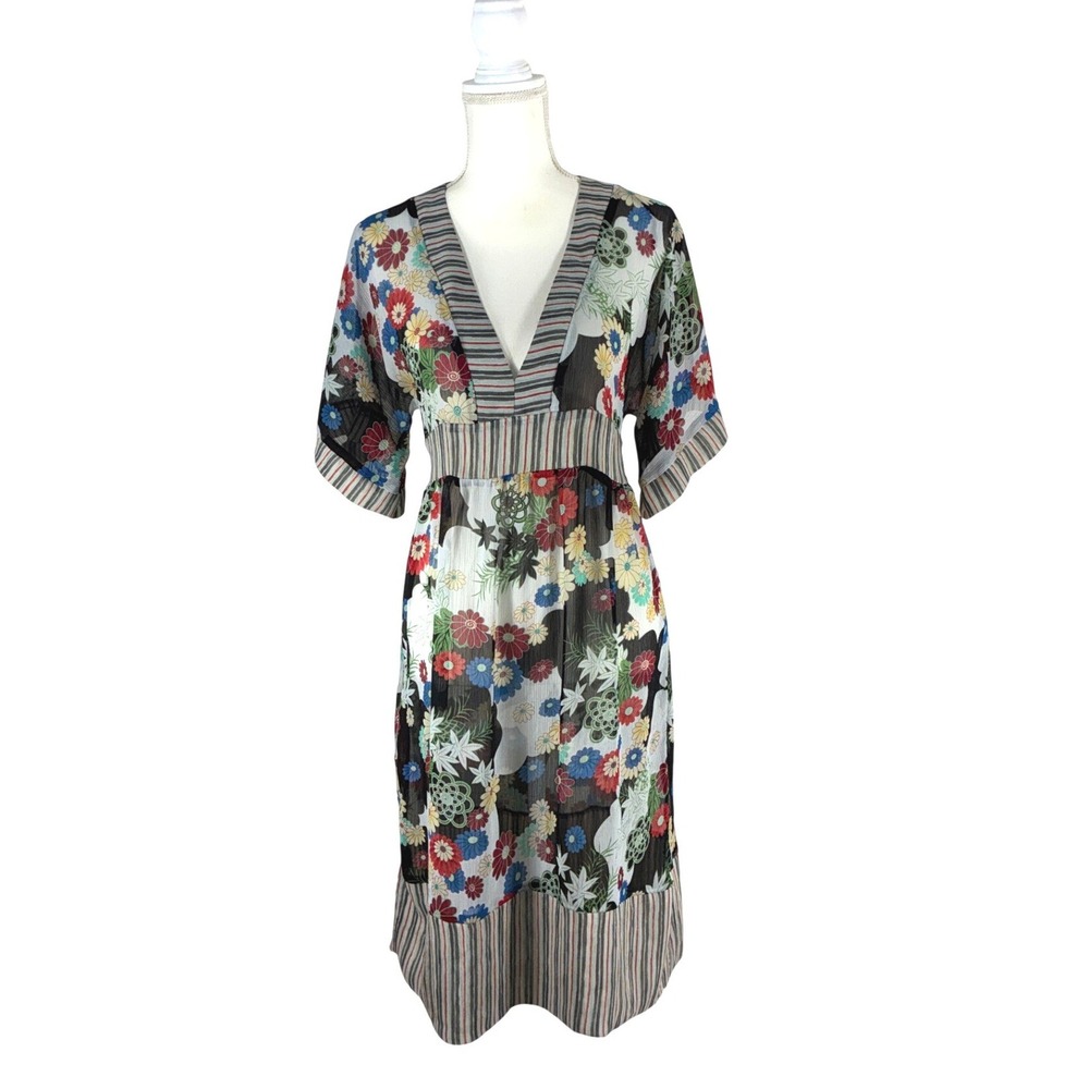 Lipsy London Floral Empire Waist‎ Kimono Midi Dress Multi Color Large